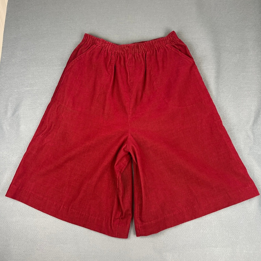 Vintage Village Fair Red Corduroy Culotte Shorts Small 70/80s High Waist Elastic